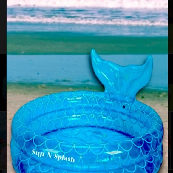 Sun N Splash Small Inflatable Blue 35” Diameter Outdoor Pool- Mermaid Tail - Picture 3 of 7